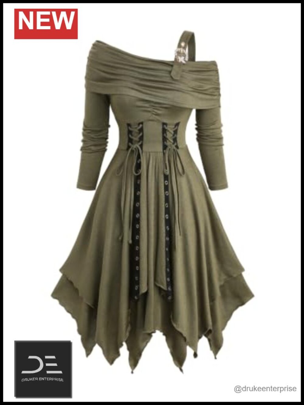One-Shoulder Lace-Up High Stretch Knit Dress Asymmetrical A-line Maxi